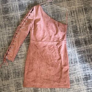 Endless Rose One-Shoulder Blush Dress with Lace-Up Detail